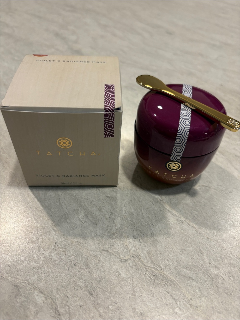 Tatcha Violet-C Radiance Mask Jar with Gold Spoon